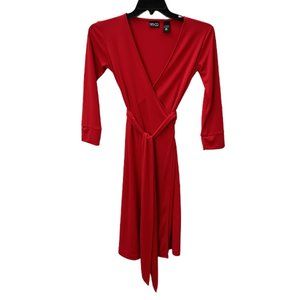 NY&CO Red V-Neck Long-Sleeved Wrap Dress